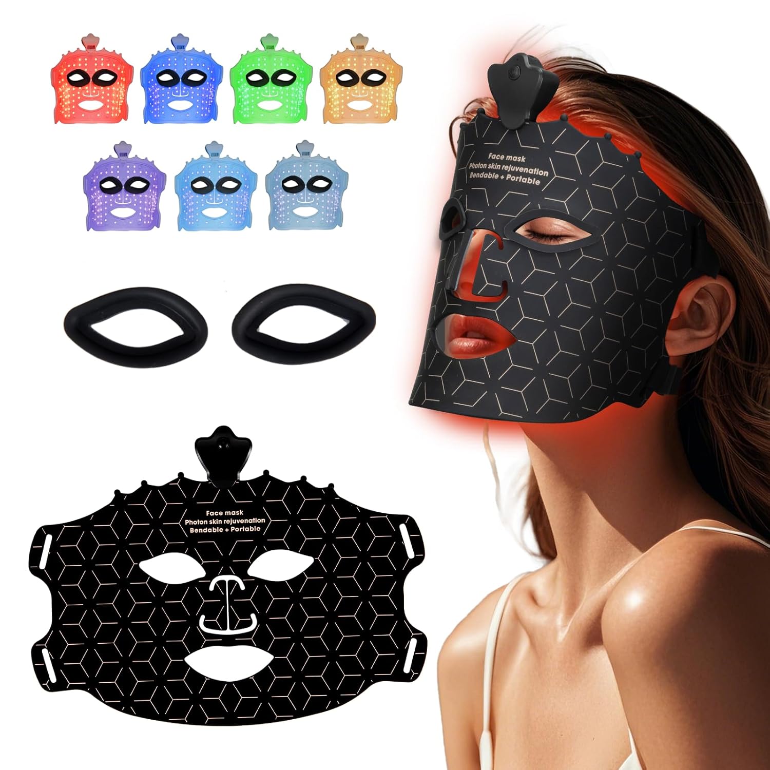 Red light therapy face mask with 7 colors cordless