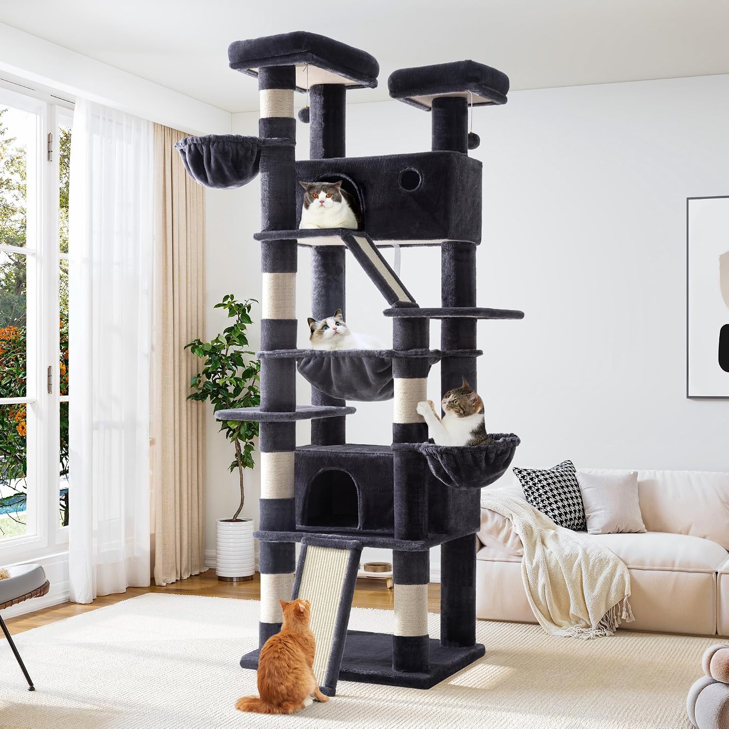Allewie 81 inch tall cat tree tower with condo and hammock