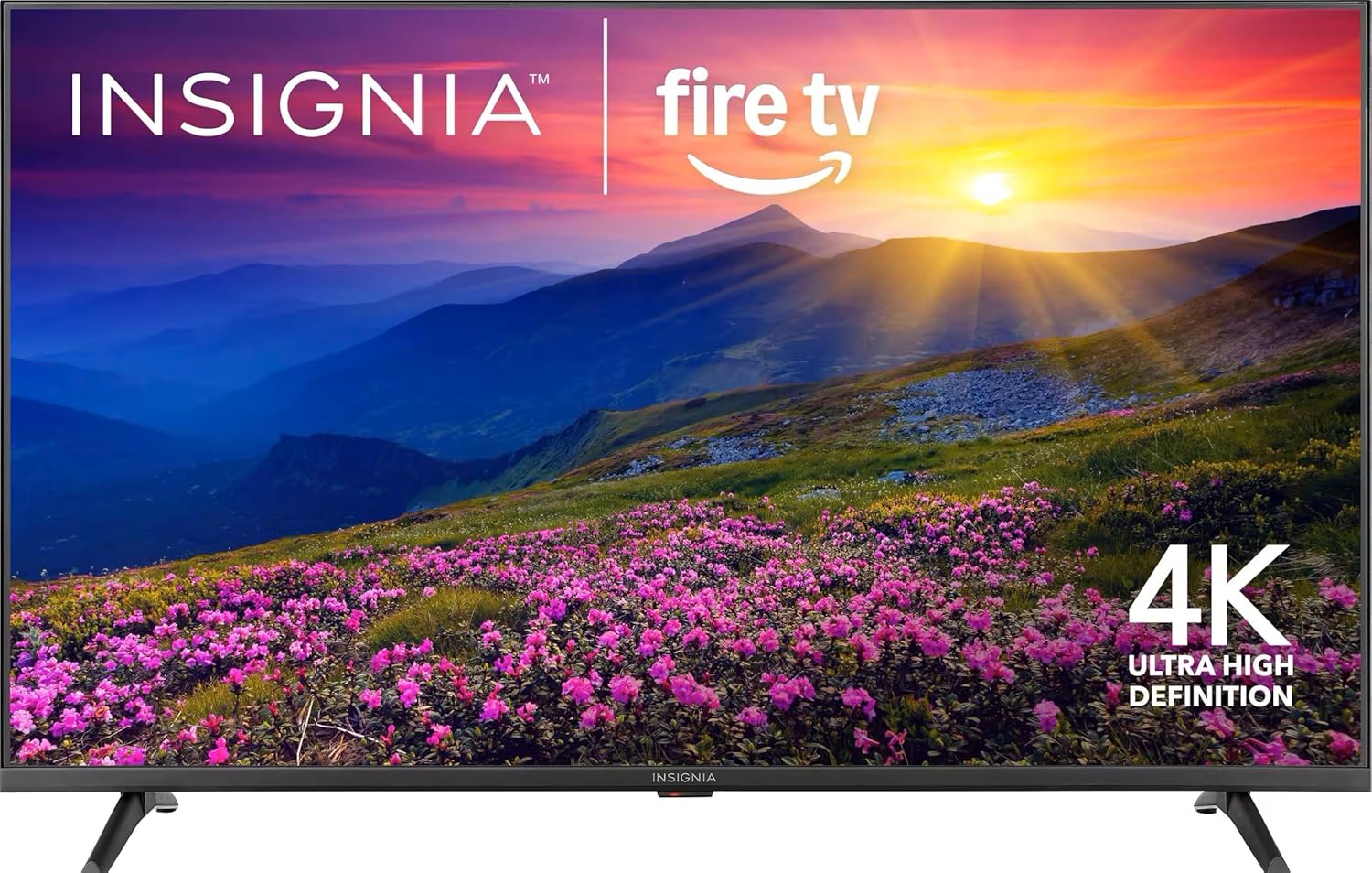Insignia 50 inch Class F50 Series 4K UHD Smart Fire TV on a stand