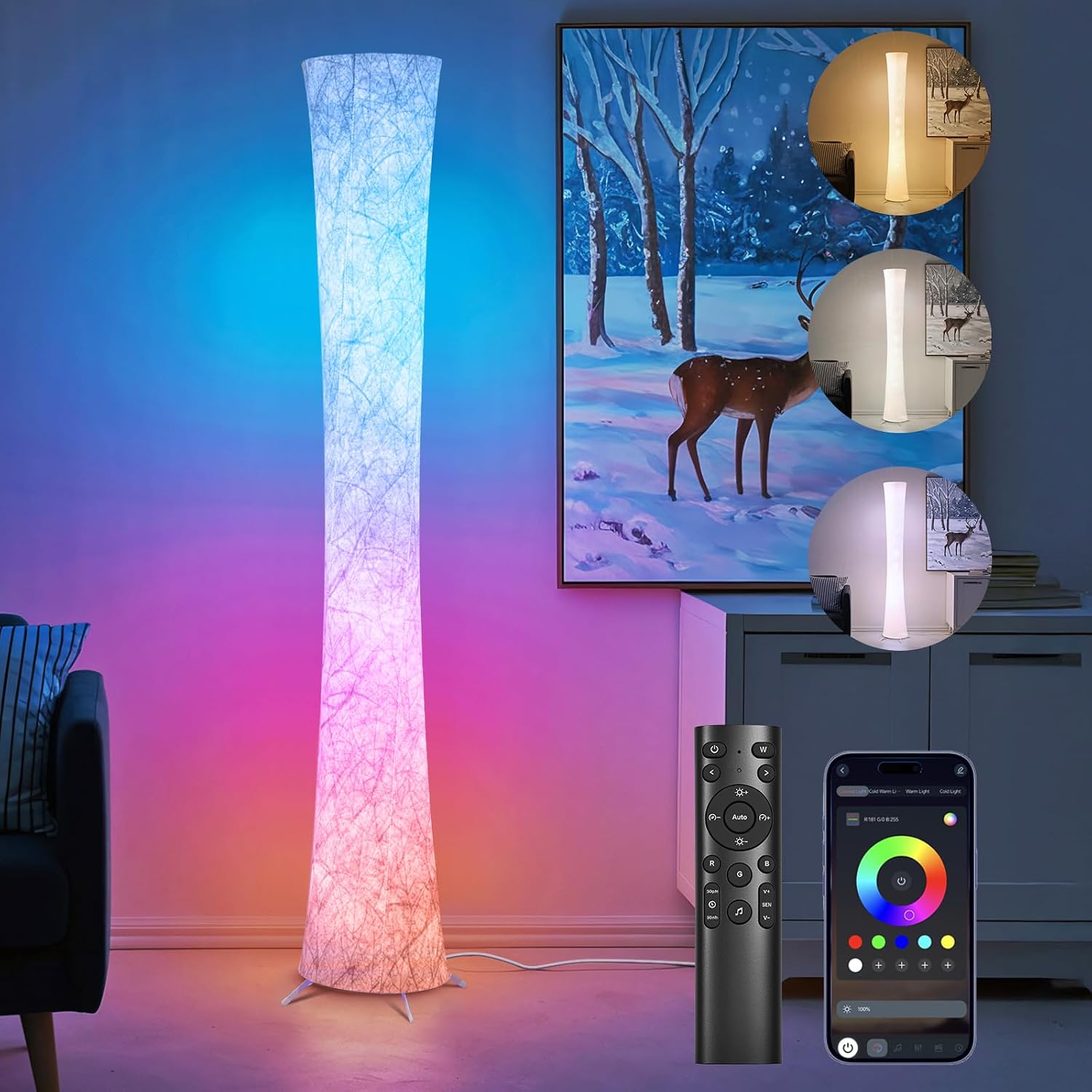 WORLD WIN 61 inch RGB LED corner floor lamp with hourglass shade
