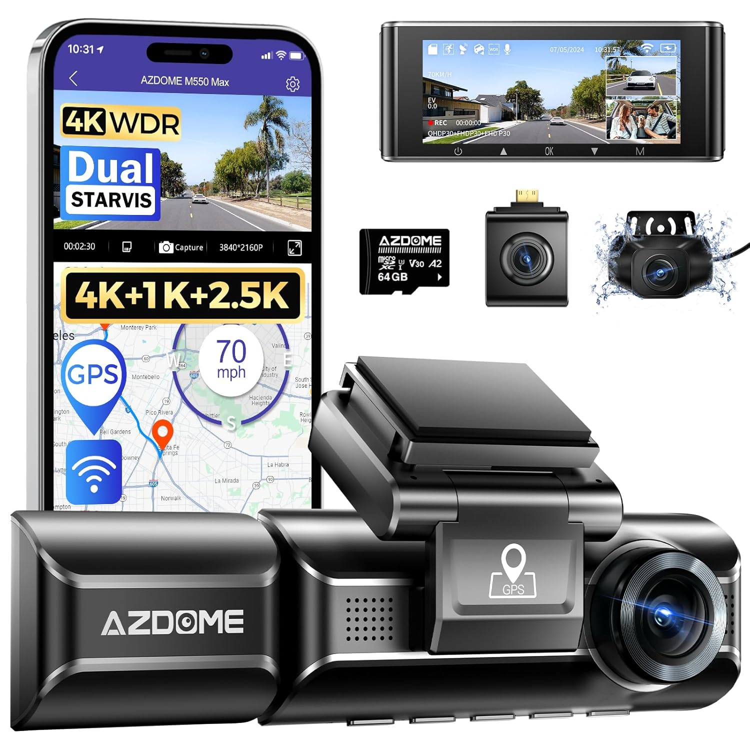AZDOME M550 Max 4K 3-Channel Dash Cam